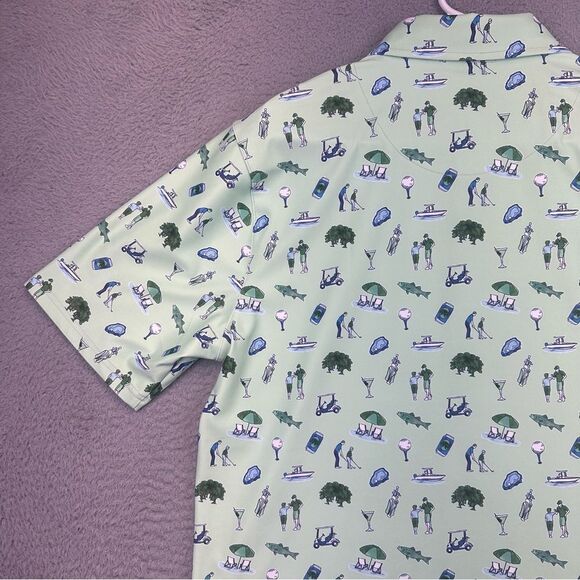 Smith‎ Quinn Golf Polo Shirt Mens Large Green Golfer Boats Allover Print Stretch - Picture 9 of 15
